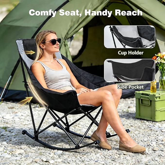SUNNYFEEL Oversized Rocking Camping Chair 2 Pack, Fully Padded Patio Chair