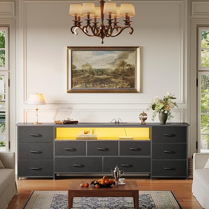 Huuger 70 Inch TV Stand for 75, 80 Inch TV, 11 Drawer Long Dresser