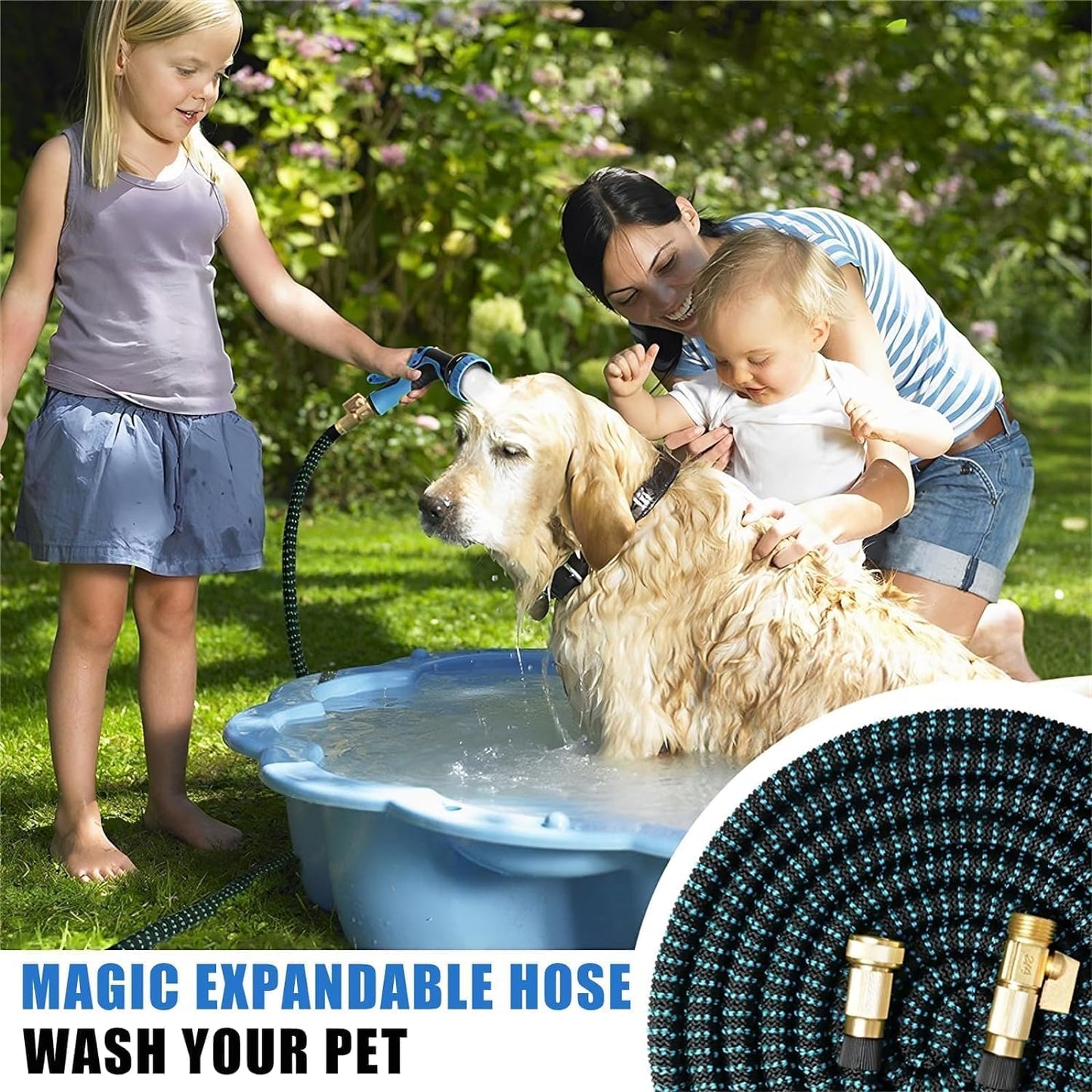 Expandable Garden Hose 50FT-Expanding Water Hose with Thumb-Controlled 10 Spray Nozzles&3750D Outer Fabric, Durable Collapsible Latex Core, Ultra Lightweight & Flexible
