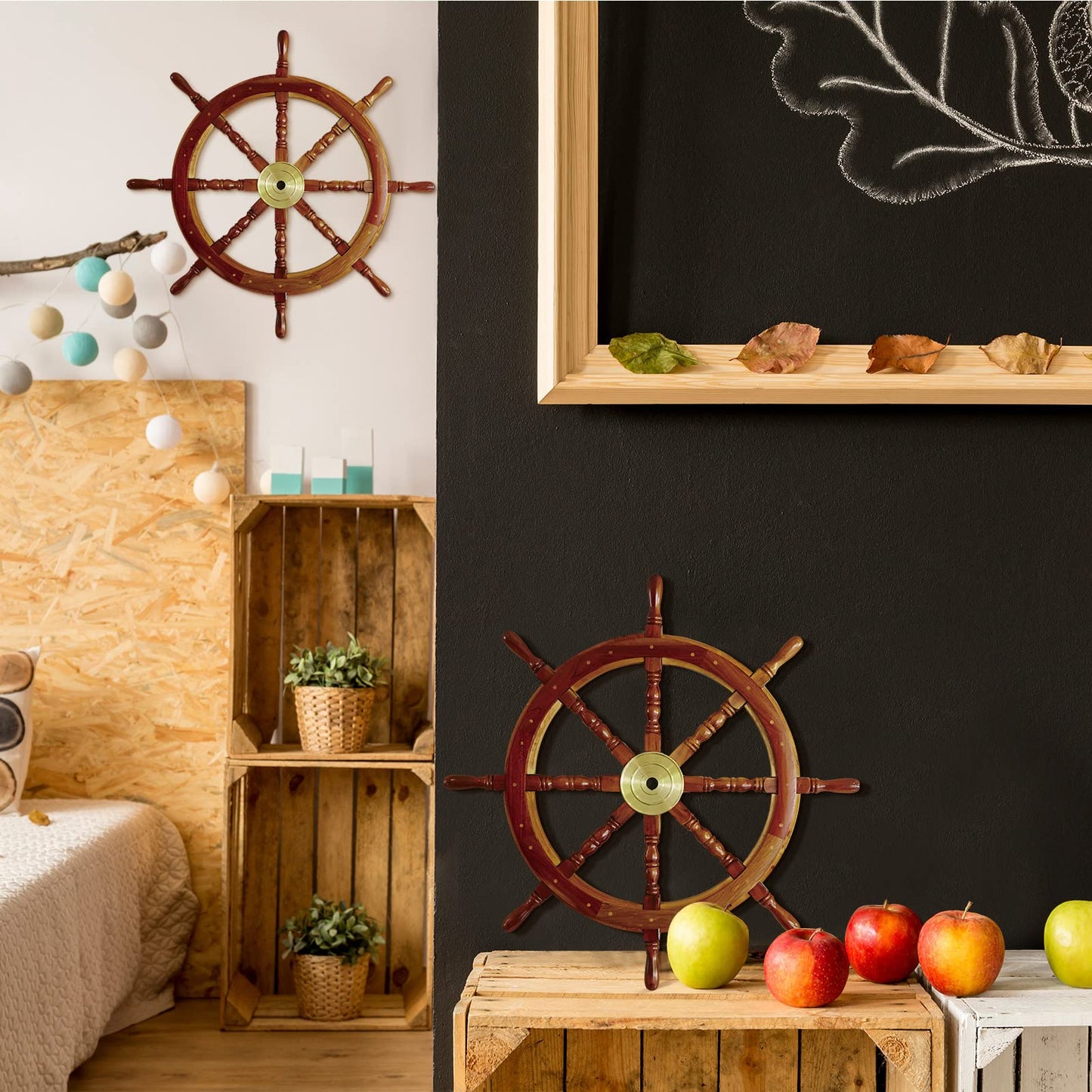 Tatuo 2 Pcs Ship Wheel Wall Decor Pirate Party Decorations Thin Flat Wooden Nautical Wall Art 2d Wood Beach Boat Cruise Ship Steering Wheel for Home Bedroom Decor(12 Inch)