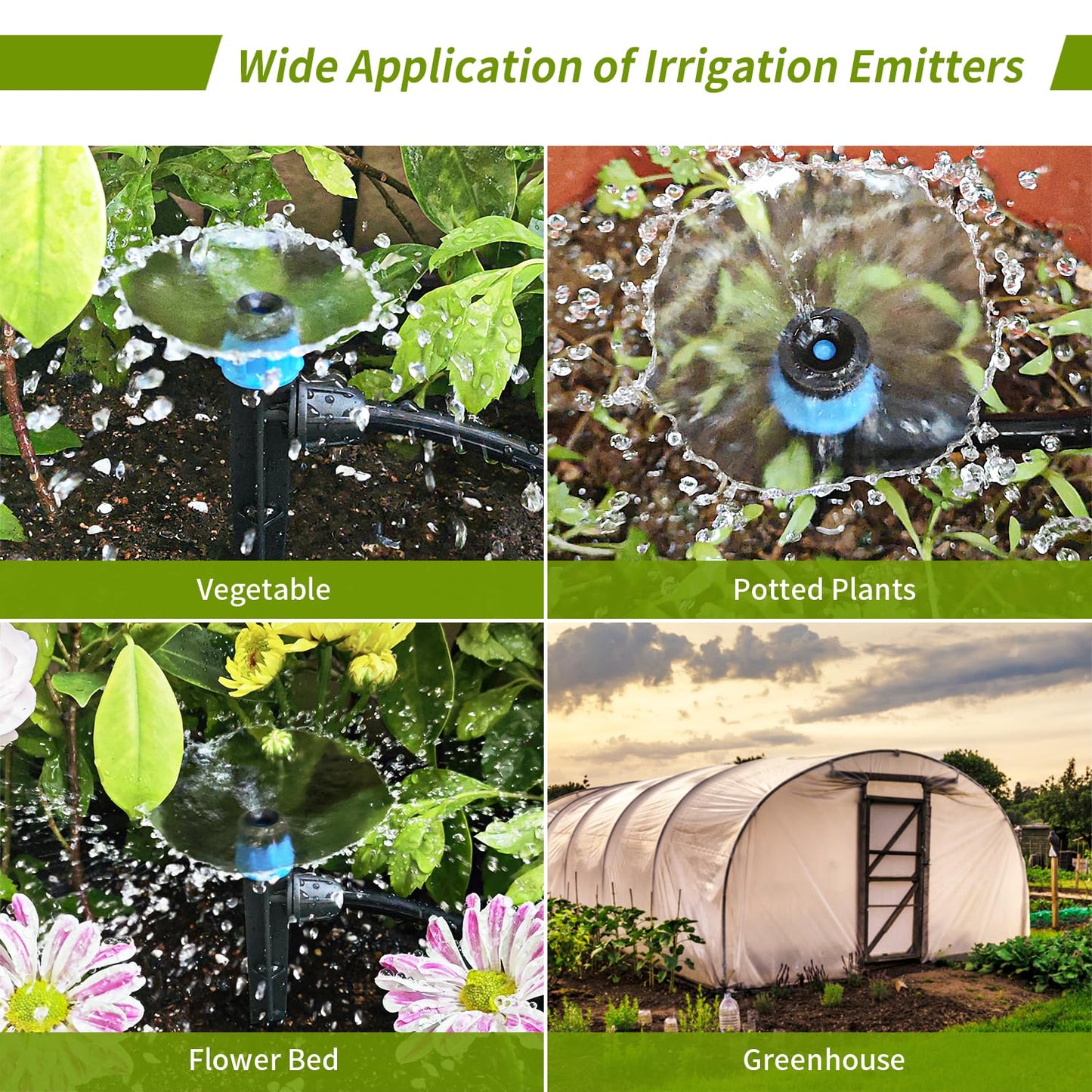 50pcs Drip Irrigation Emitters for 1/4" Drip Tubing Adjustable 360 Degree Fan Shape Water Flow Vortex Drippers for Drip Irrigation with Lock Barbed Irrigation Drip Nozzles for Flower Plants Garden