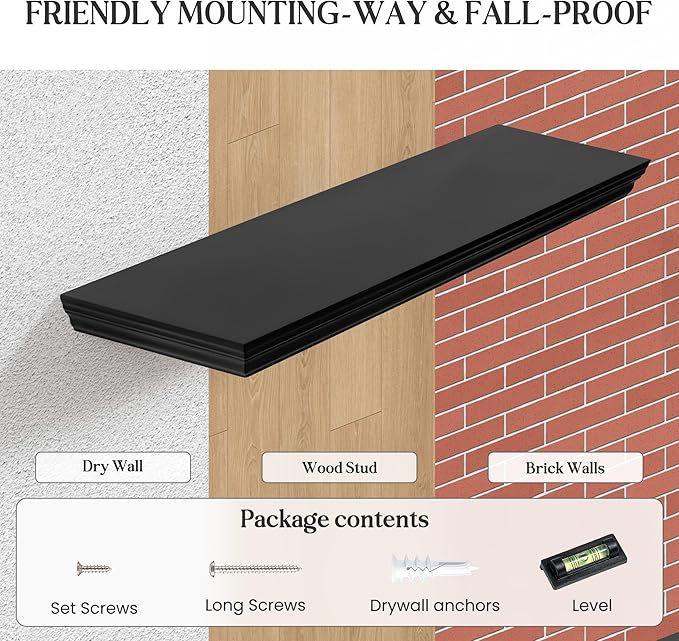 Fun Memories Floating Shelves 40 Inch Long, 9.3 Inch Deep Classic Crown Molding