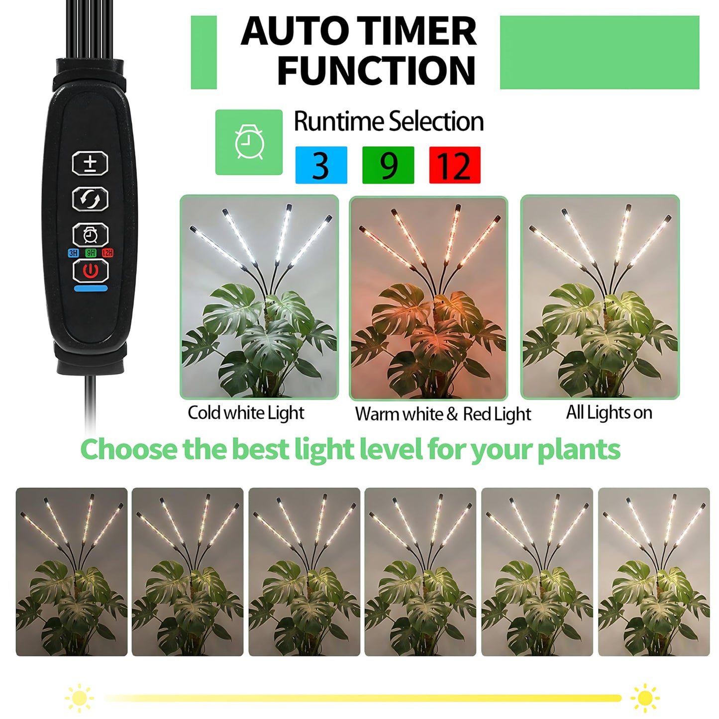 Grow Lights with Moss Pole for Indoor Plants, Full Spectrum LED Plant Light with Auto 3/9/12H Timer, Adjustable Height 15-54", Plant Lights Coco Coir Pole for Monstera, Philodendron, Climbing Plants