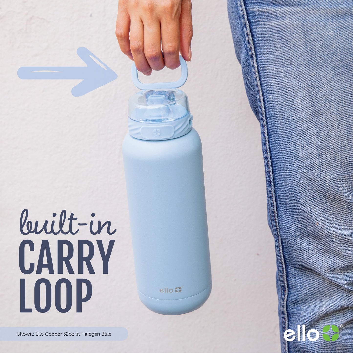 Ello Cooper 22oz Stainless Steel Water Bottle with Straw and Carry Handle, Double Walled and Vacuum Insulated Metal, Leak Proof Locking Lid with Soft Silicone Spout, Reusable, BPA Free, Lilac