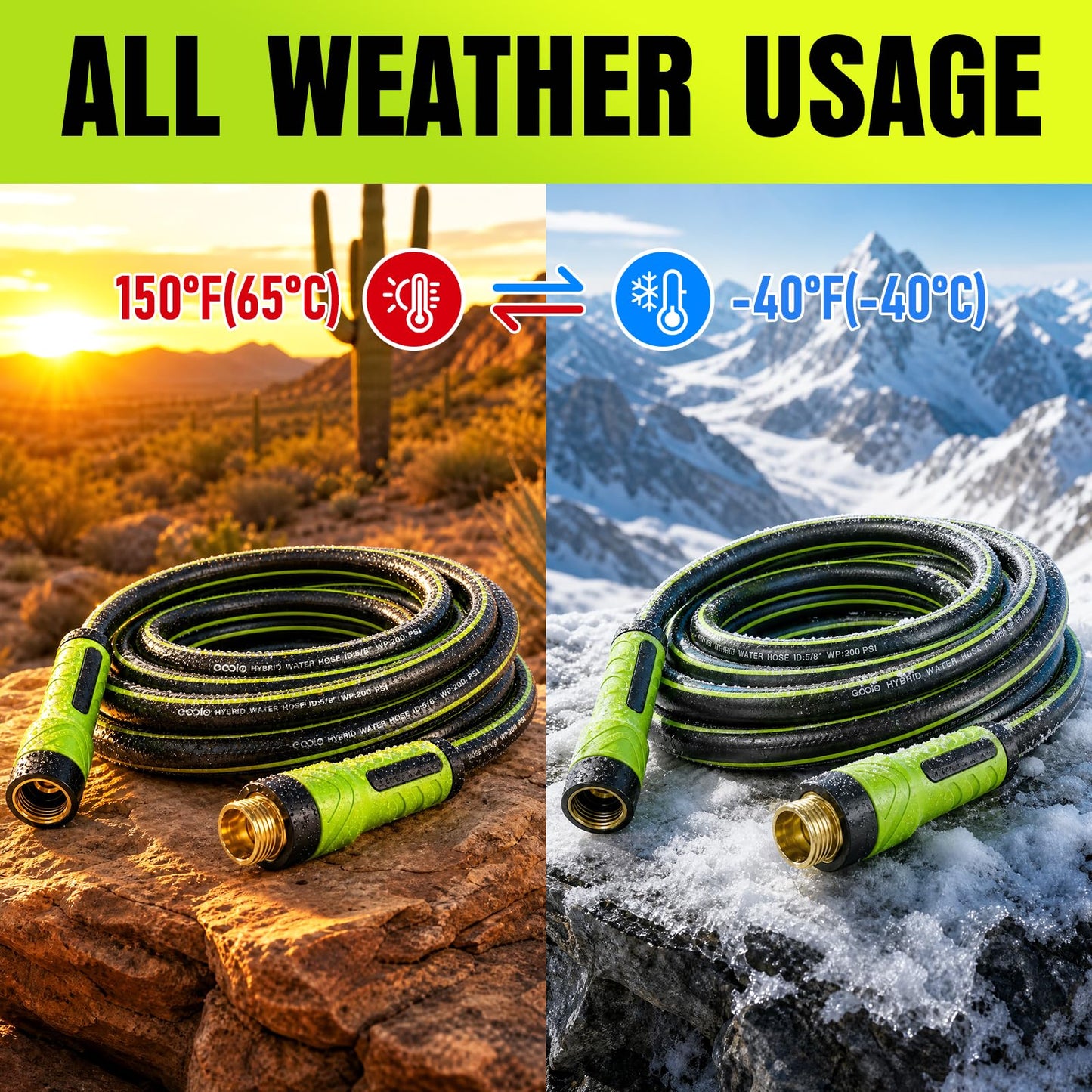 Garden Hose 25ft x 5/8", Heavy Duty Water Hose, Flexible and Durable, Kink Resistant Lightweight Hybrid Hose, Leakproof Yard Hose with Male to Female Fittings