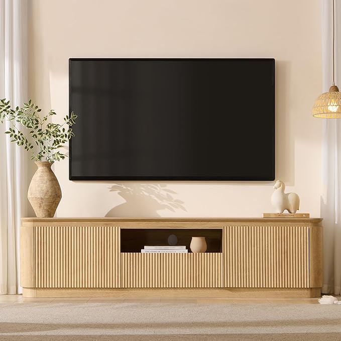 70" Fluted TV Stand for TVs Up to 80", Mid Century Modern Entertainment Center