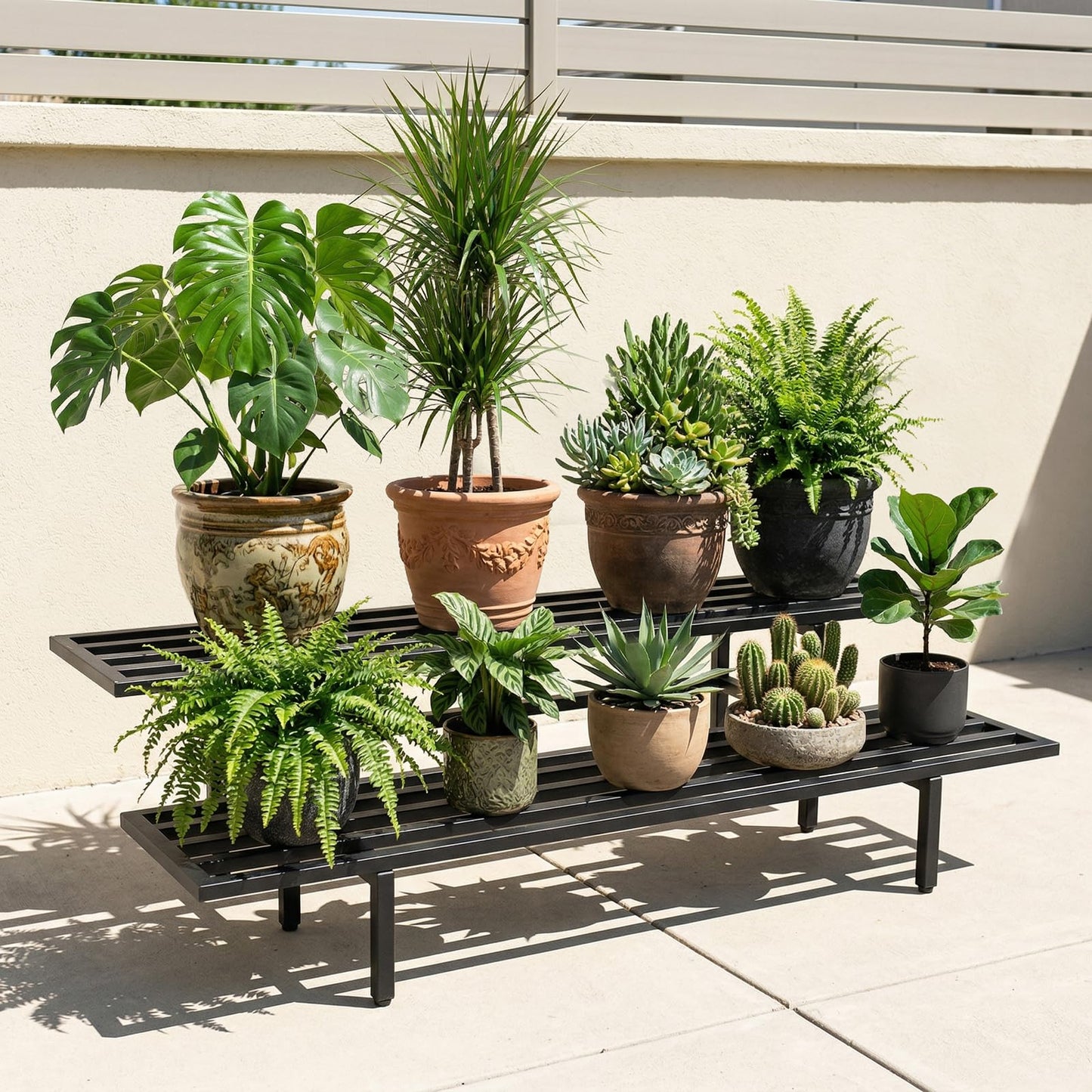 LLAXERGU Heavy Duty Plant Stand Outdoor Indoor, Large Metal Plant Stand 48" L x 10" W x 12" H Outdoor Plant Stands 2-Tier Flower Pot Stand 500 LBS Capacity for Patio Garden