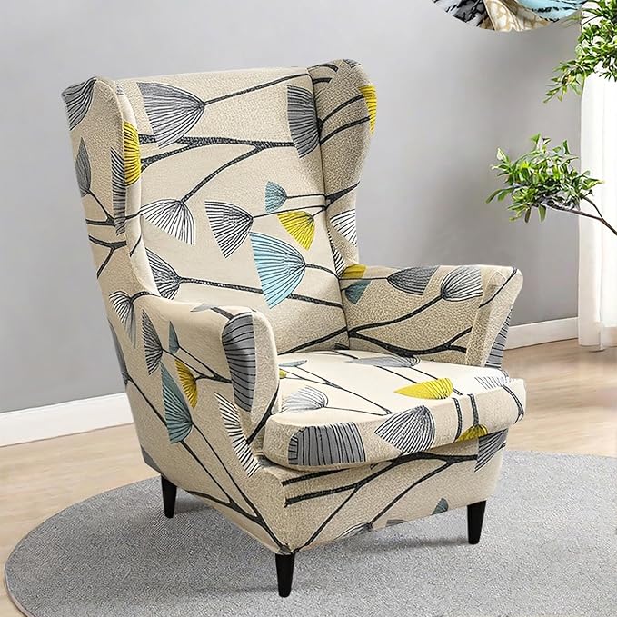 HAOYONG Printed Wingback Chair Covers 2 Pieces Wing Chair Slipcover High