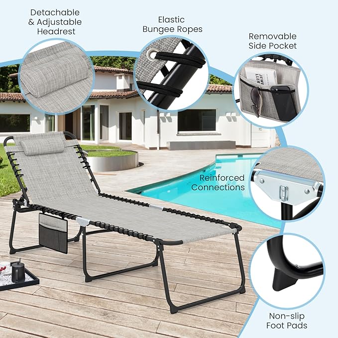 GYMAX Lounge Chair for Outside, 440lbs 27” Oversize Folding Beach Tanning