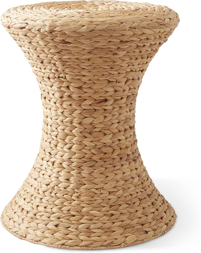 Casafield Hourglass Side Table, Water Hyacinth Round End Table, Boho Woven
