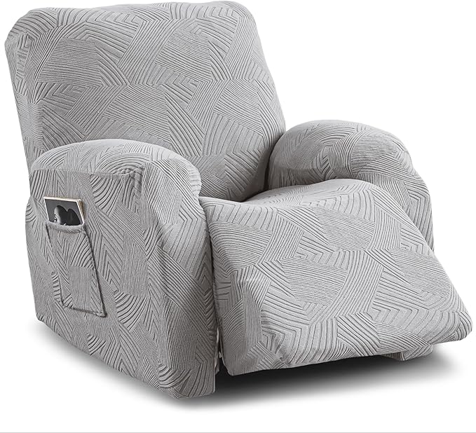 Recliner Chair Covers, 4-Piece Stretch Geometric Strokes Jacquard Reclining