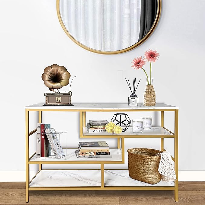 AT-VALY Console Table 4-Tier Storage Shelves Entryway Table Hallway Tables