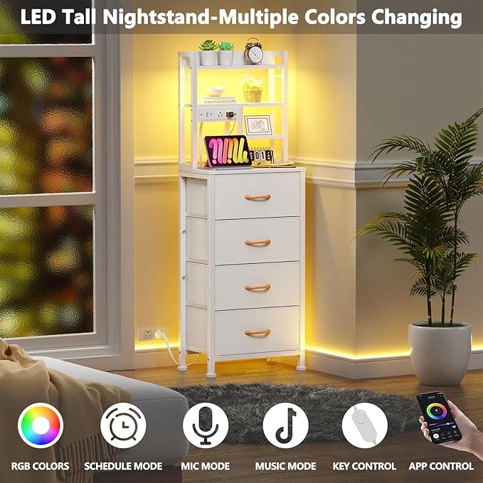 Furnulem Tall Night Stand, 52.1 Inch LED Nightstand