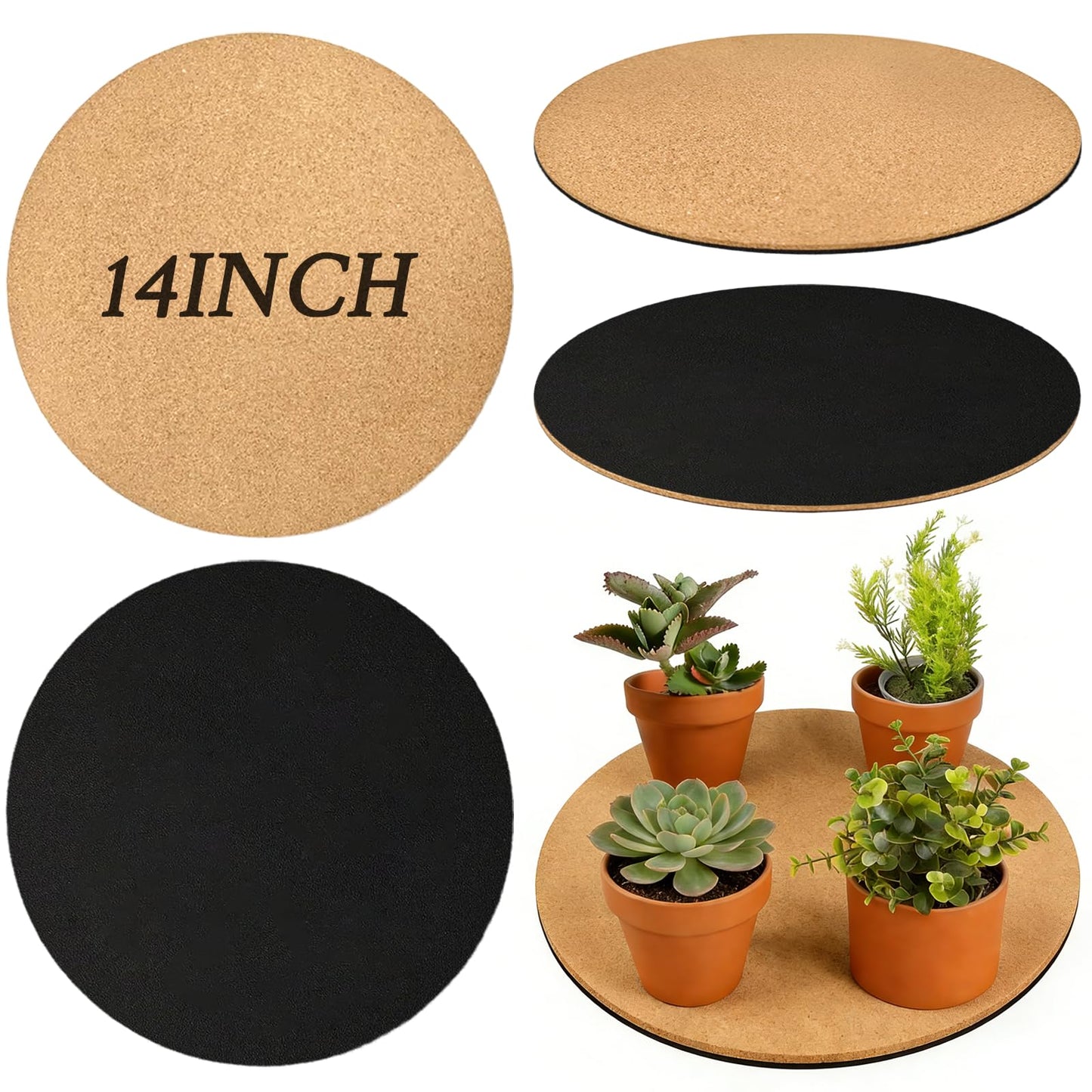 Zaruatu 2 Pcs Large Cork Plant Coasters 14 Inch Double Layers Thicken Planter Coaster Plant Pot Saucers Waterproof Non-Slip Mat for Indoor Outdoor Plants Home Floor Protection