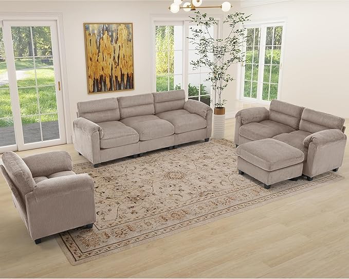 HAOMARKETS Corduroy 3-Piece Sofa Set, Upholstered Ottoman and Accent Chair Sofa