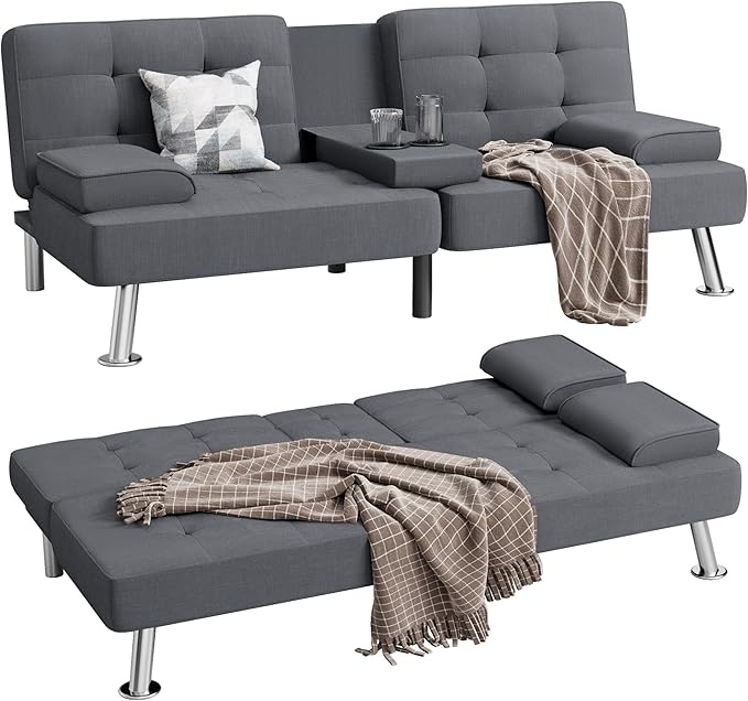 Shahoo Modern Linen Upholstered Convertible Folding Futon Sofa Bed