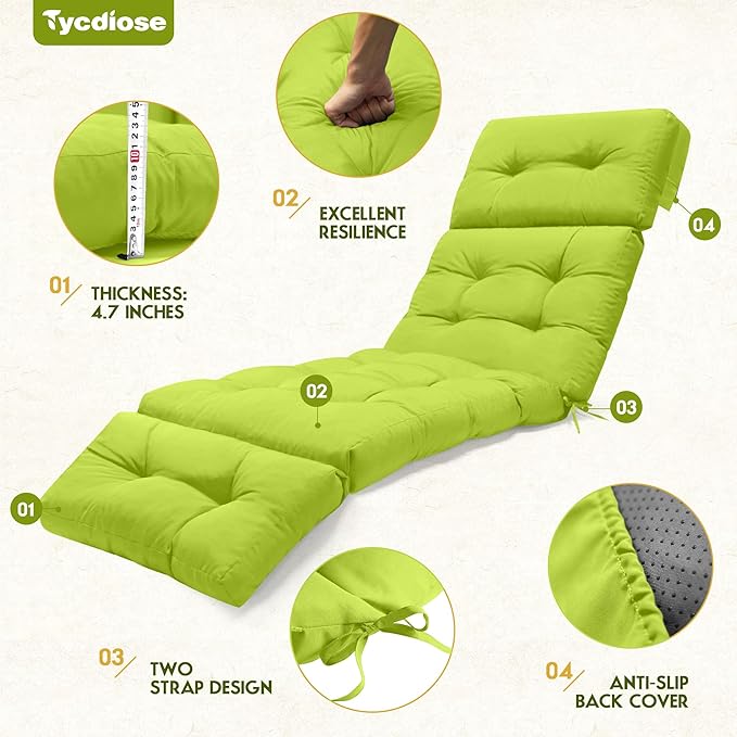 Waterproof Chaise Lounge Chair Cushions Outdoor 74.4 x 22 x 4.7 Inches