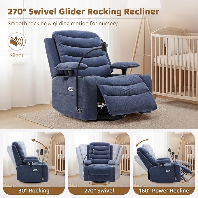 Olela Power Glider Recliner Nursery Chair, Swivel Rocking Chair