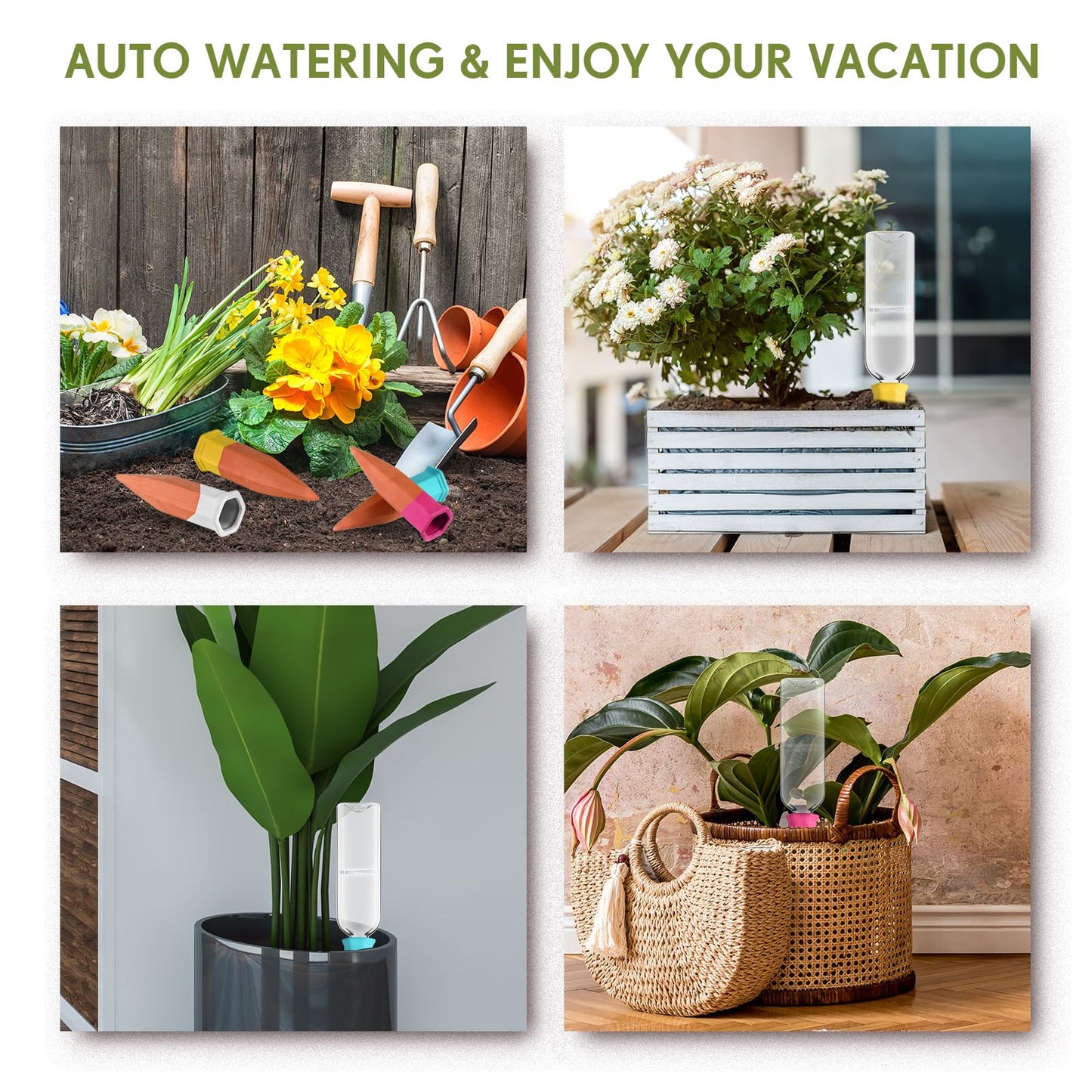 Ziliny 4 Pack Terracotta Watering Spikes Devices, Plant Self Watering Spikes with 25 oz Plastic Wine Bottles, Slow Release Vacation Insert Plant Waterer Devices for Indoor Outdoor