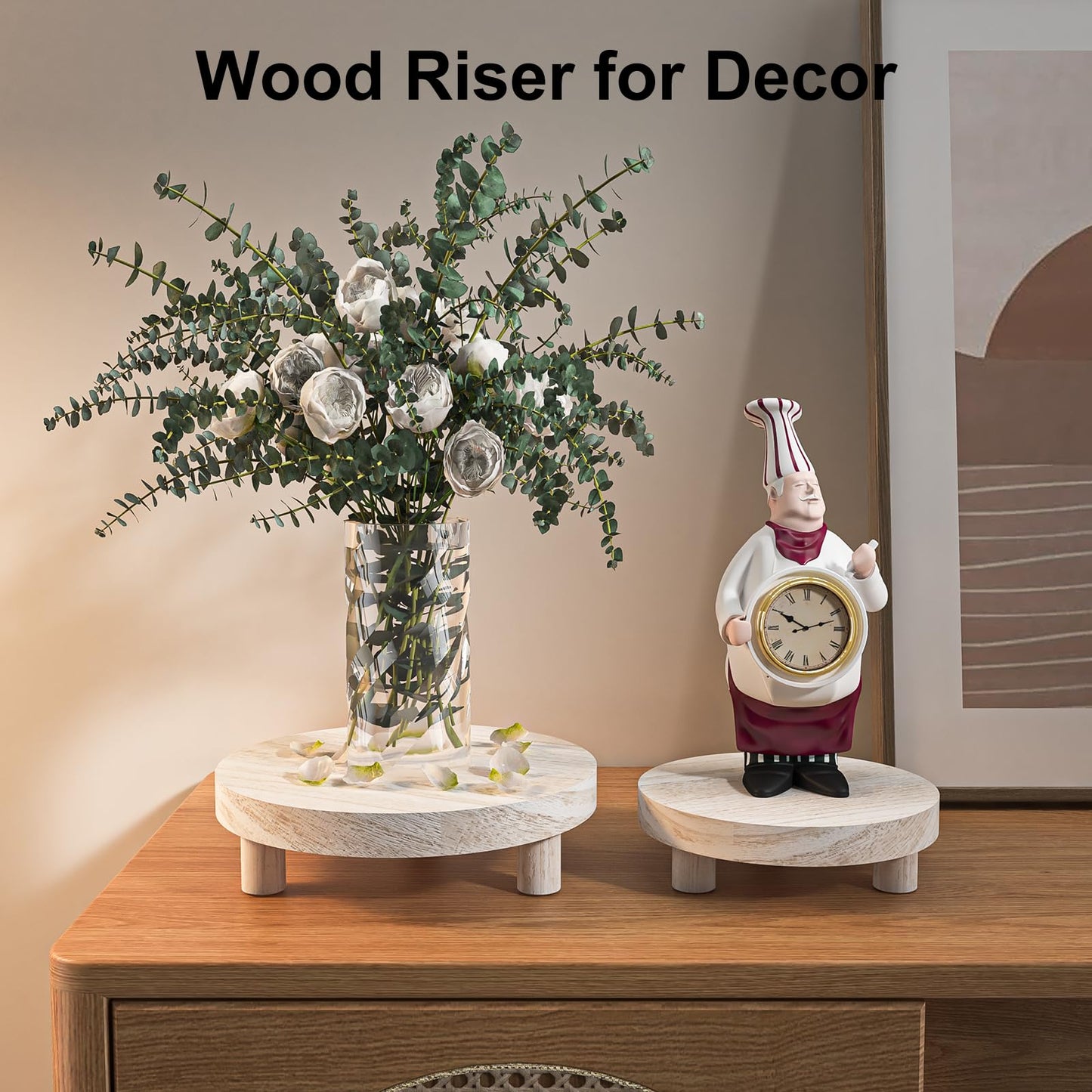 HAWHUV Wood Plant Stand Indoor Outdoor, 12/10/8/6" Round Wood Riser for Decor Wooden Stool Display Stand Flower Pot Holder Small Planter Tray Modern Potter Decorative for Desktop Counter Room