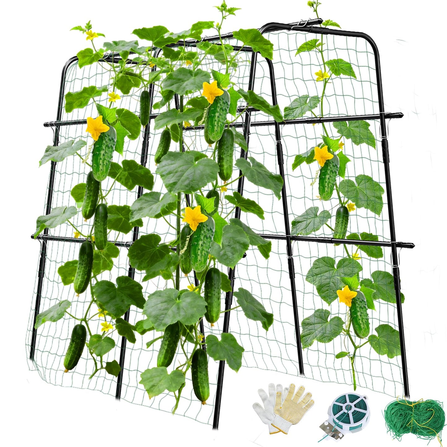Cucumber Trellis for Raised Bed and Garden, 47" H x 47" W U-Shaped Metal Garden Trellis for Climbing Plants with Nylon Netting, Vegetable Support Frame