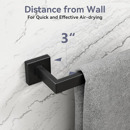 24 Inch Matte Black Towel Bar, Square Base Bathroom Towel Rack, Towel Holder Wall Mounted, Thicken SUS304 Stainless Steel Towel Rod Modern Home Decor (Total Length 26-Inch)