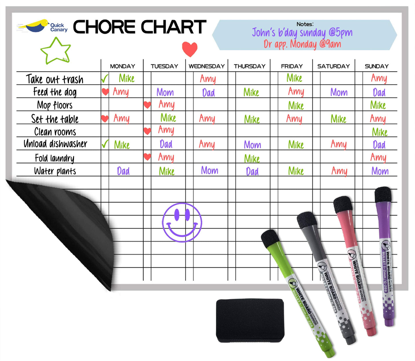 Magnetic Chore Chart for Kids - 17x12” Dry Erase Chore Board for Fridge - Fun Reward & Responsibility System with Markers & Eraser - Interactive, Reusable & Easy to Use for Daily Routines