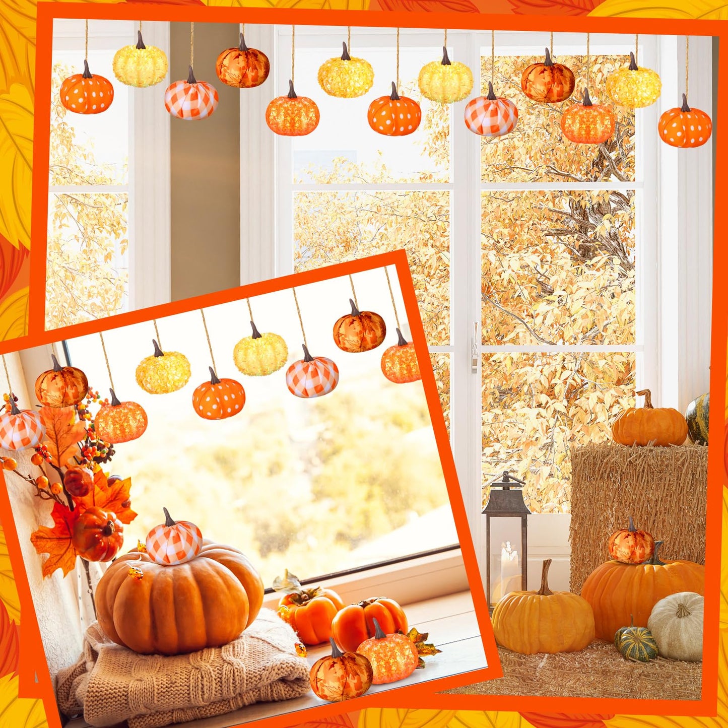 Libima 12 Pcs Thanksgiving Pumpkin Tree Ornament Fall Tree Decorations Hanging Mini Pumpkin Ball Decorations Farmhouse Ornaments for Autumn Thanksgiving Halloween Christmas (Cute)