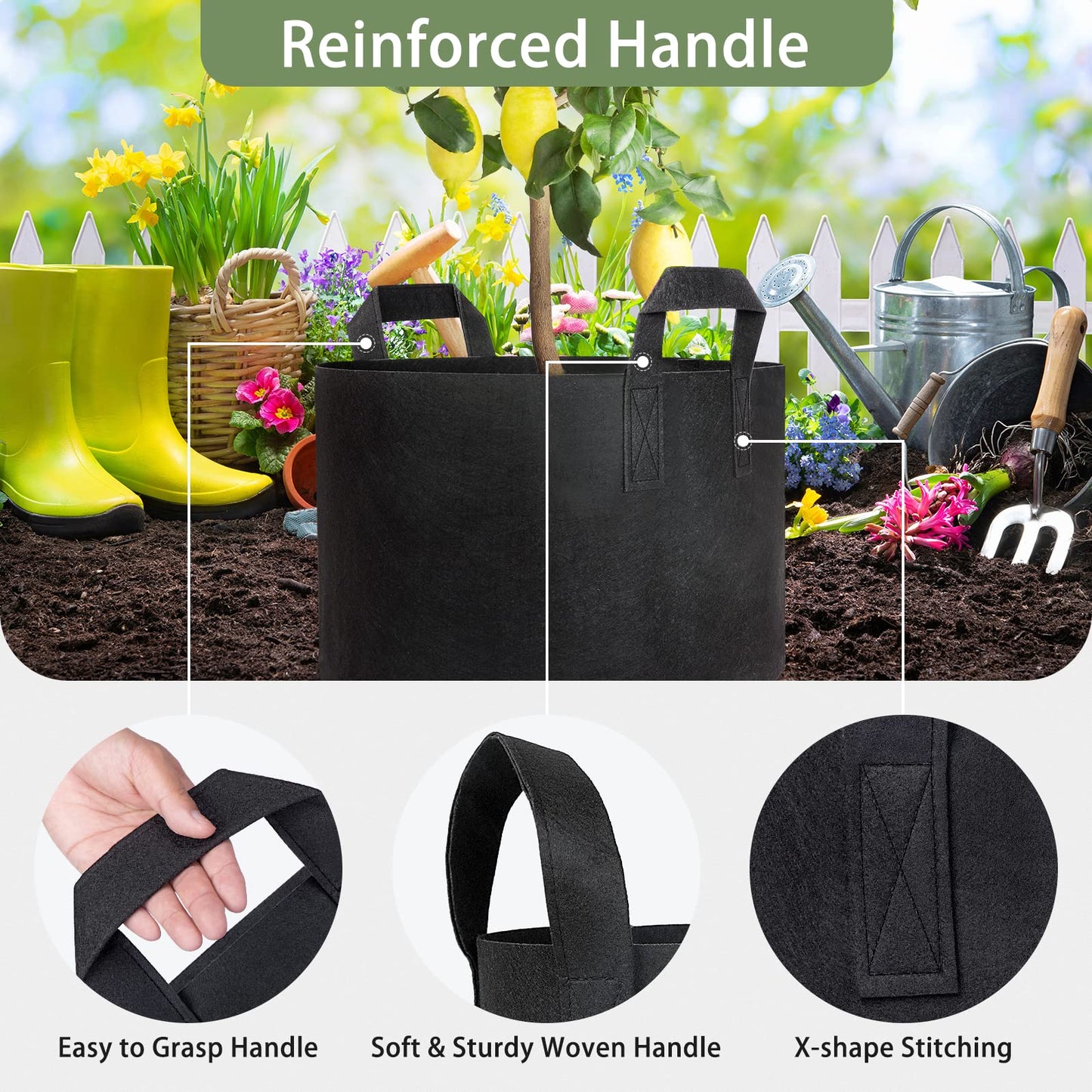 GreatBuddy Grow Bags 10 Gallon 12-Pack, Heavy Duty Fabric Grow Bags with Handles for Vegetables, Herbs, and Tomatoes, Fabric Pots & Planting Bags for Outdoor Home Gardening