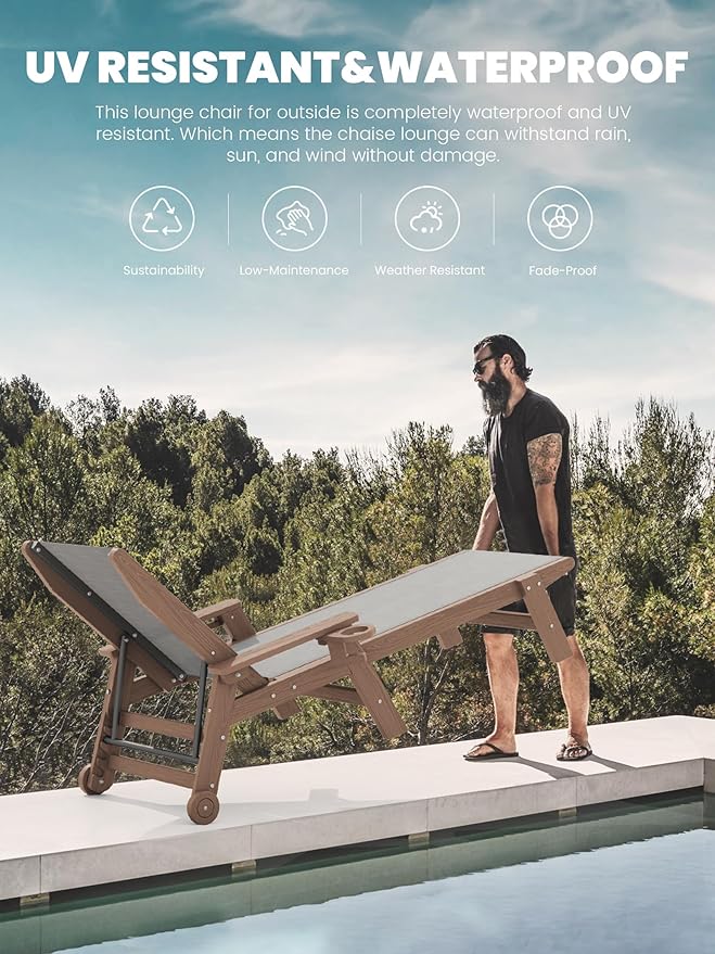 SERWALL Textilene Patio Chaise Lounge Chair Set of 2, 5 Positions Outdoor