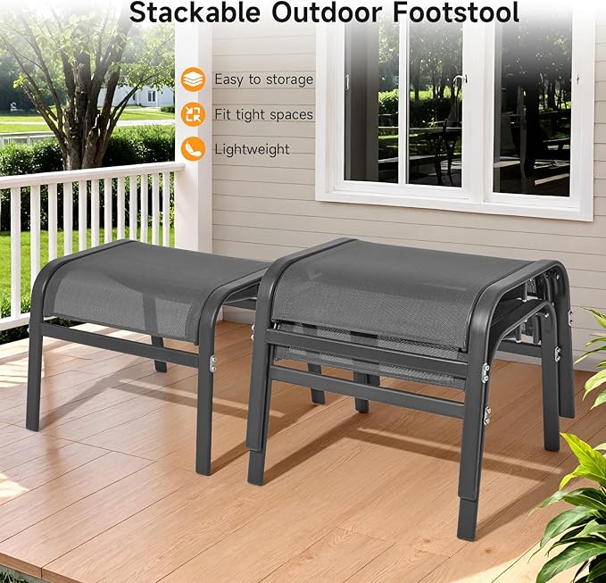 ONBRILL Outdoor Ottoman Set of 2, All Weather Outdoor Foot Stool