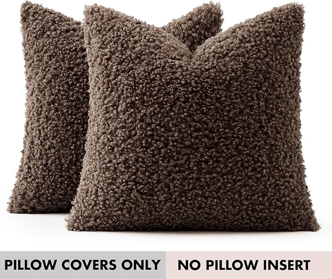 Faux Fur Throw Pillow Covers 24x24 Inch Set of 2 Boucle Neutral Decorative
