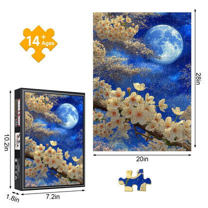 1000 Piece Jigsaw Puzzle, White Cherry Blossoms & Full Moon