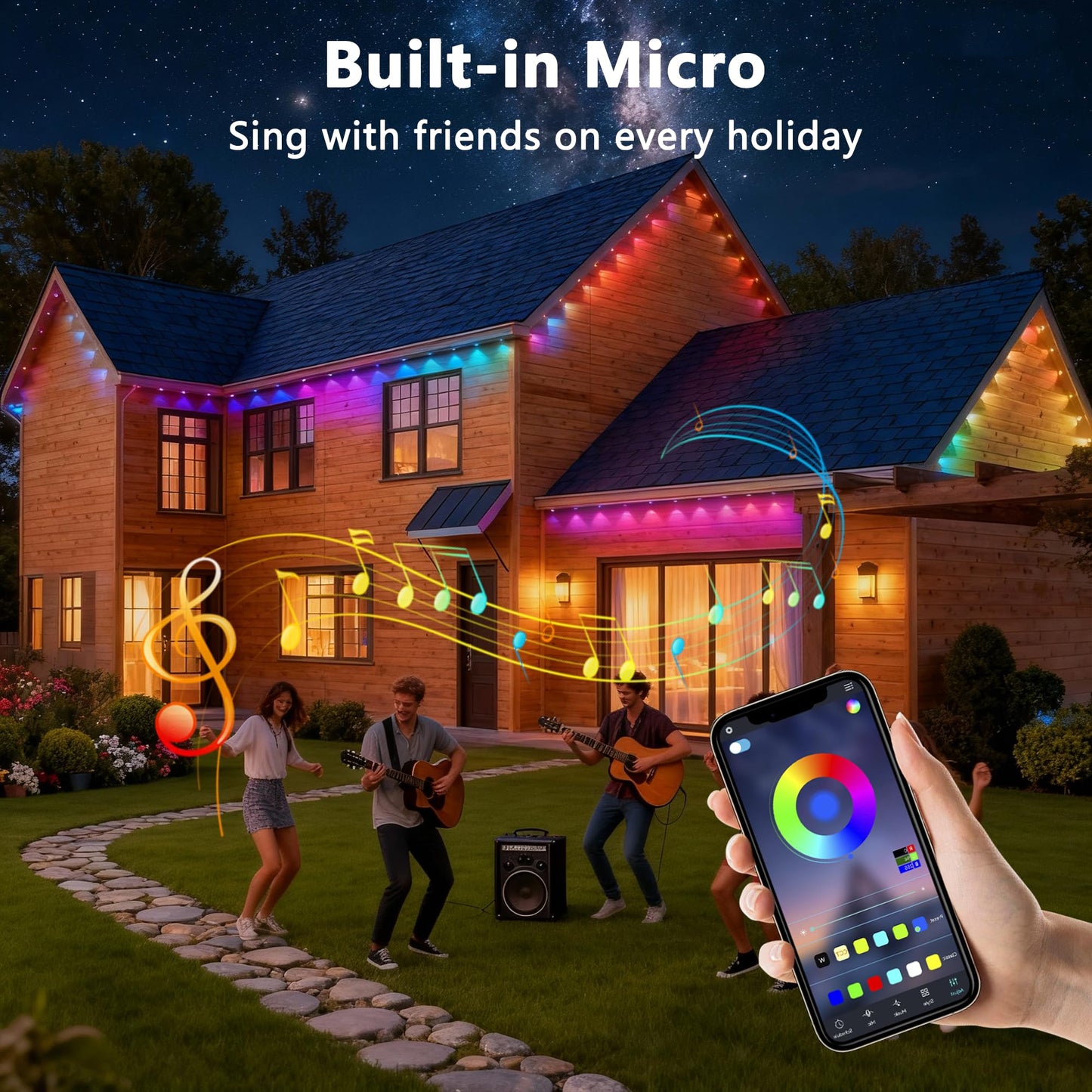 Permanent Outdoor Lights Pro, 100ft with 60 RGB+IC LED Lights for House, 75 Scene Modes,IP68 Waterproof Eave lights Compatible with Alexa, Google Assistant for Halloween Christmas Outdoor Daily Decor