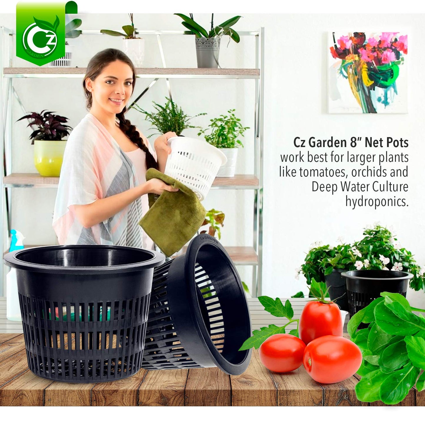 8 inch Net Pots Heavy Duty Round Cups Wide Rim Design - Orchids • Aquaponics • Aquaculture • Hydroponics Slotted Mesh (Cz Garden All Star 5 Pack Black)