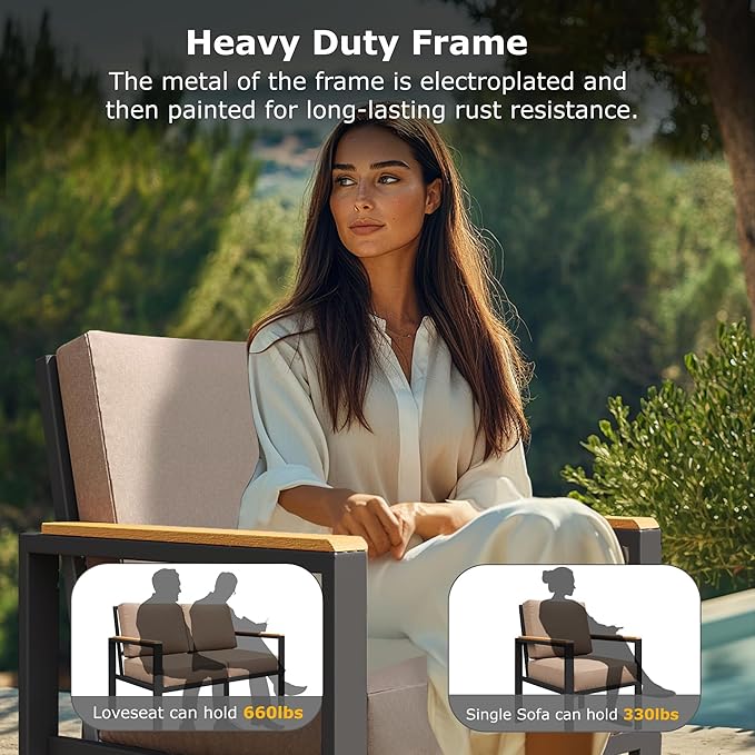 4-Piece Outdoor Patio Furniture Set, Metal Conversation Sofa Set
