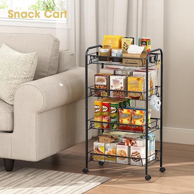 TOOLF 4-Tier Rolling Cart, Metal Utility Cart