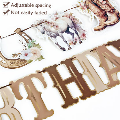 OBBOLO Horse Birthday Decorations for Girls, Brown and Pink Horse Cowgirl Party Decorations with Cowgirl Hanging Swirls, Happy Birthday Banners, Western Party for Women