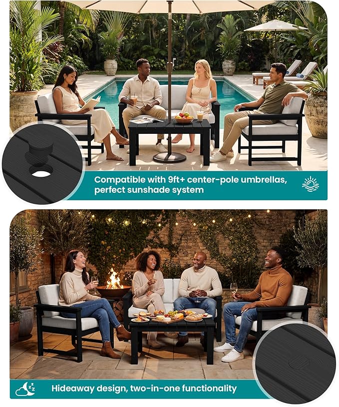SERWALL 3 Pieces HDPE Outdoor Sofa Bistro Set