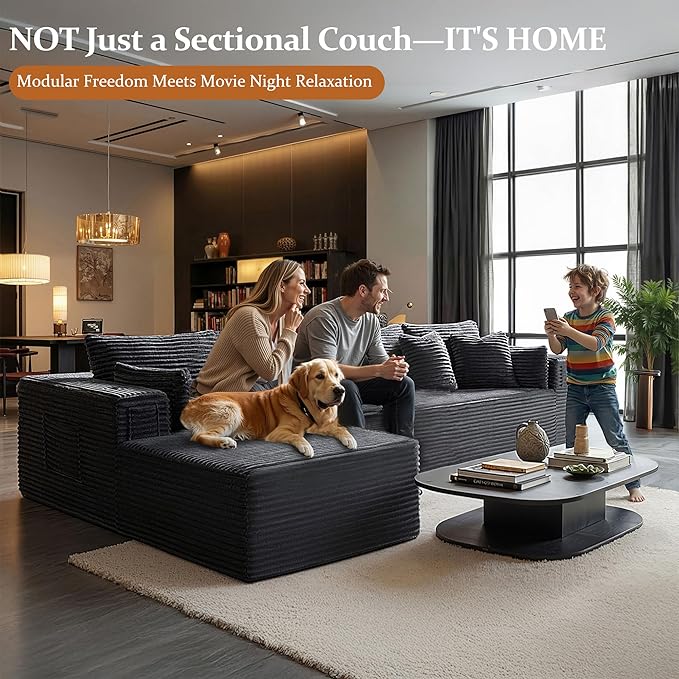138" Oversized Cloud Sectional Couch, Comfort L Shaped Boneless Couch