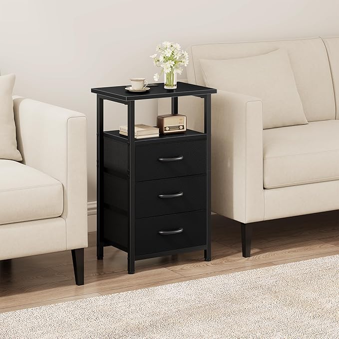 Vagusicc Nightstand with Charging Station, Bedside Table with USB Ports and