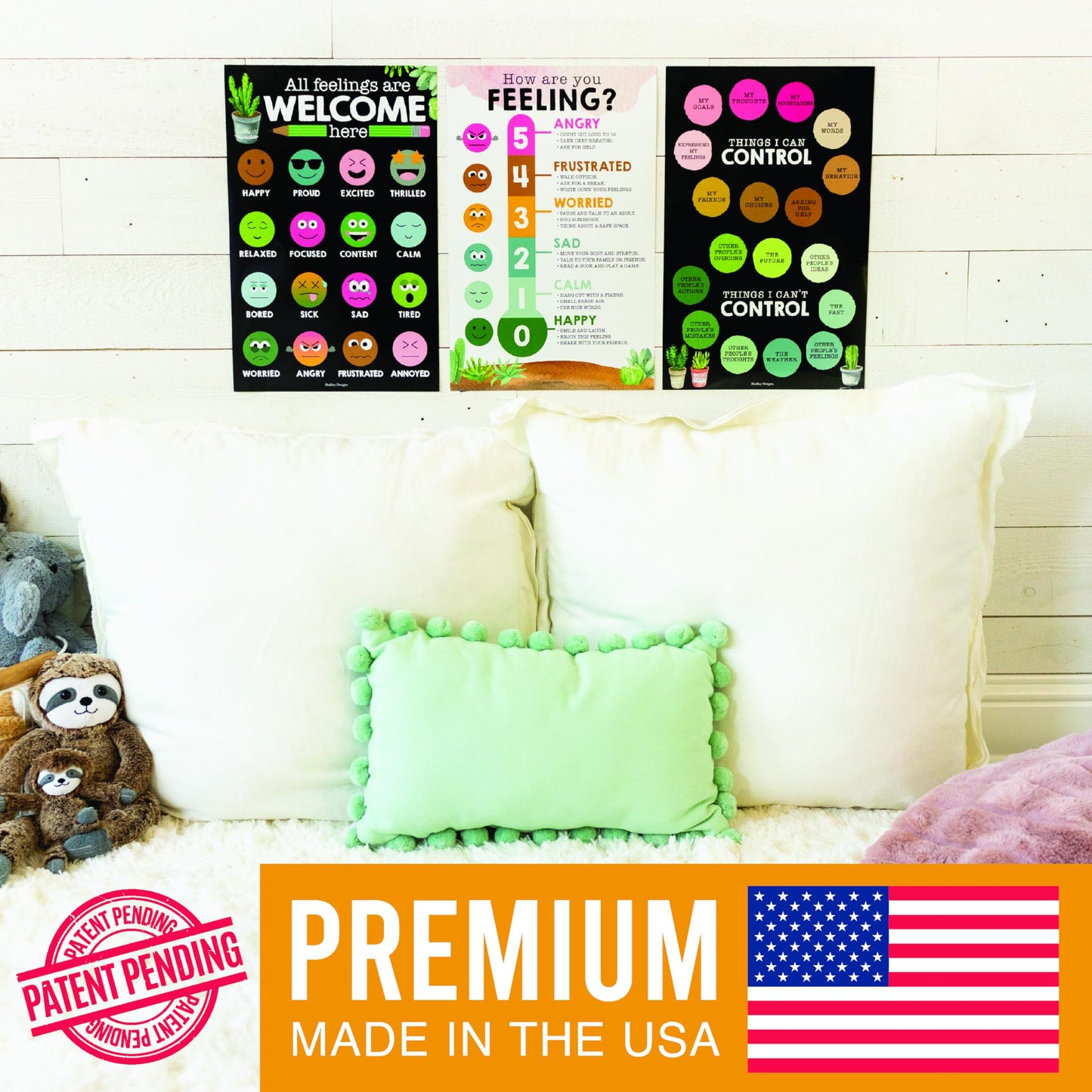 Hadley Designs Feelings Chart for Classroom Must Haves - Emotions Chart for Toddler Calm Down Corner Supplies, Feelings Wheel, Mental Health & Social Emotional Learning Posters, Cactus Classroom Decor
