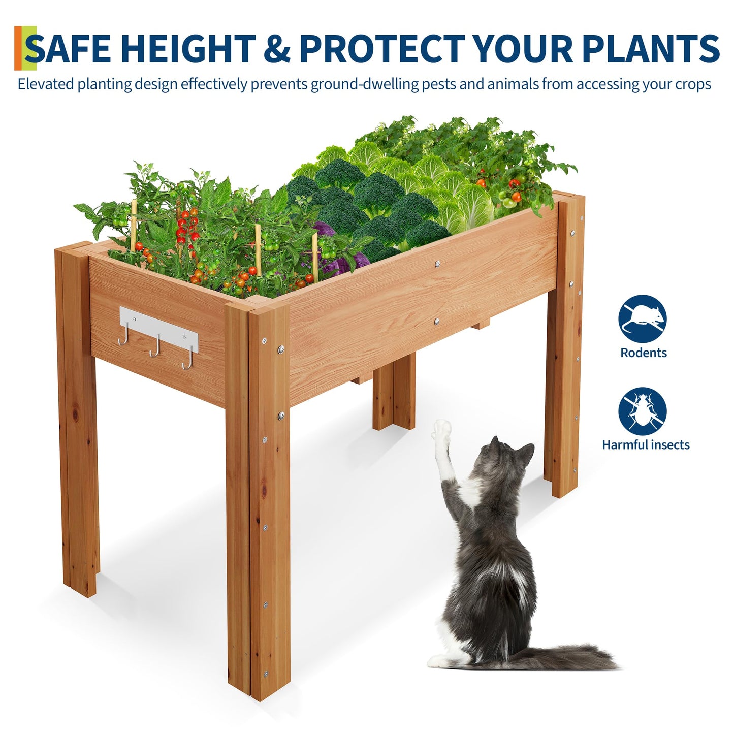 48x24x30IN Wooden Raised Garden Bed with Legs, Elevated Reinforced Large Planter Box for Vegetable Flower Herb Outdoor, Standing Growing Bed forGardening/Backyard/Patio/Balcony, Liner Included