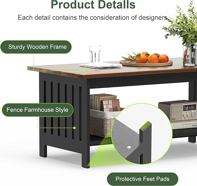 YOSHOOT 39.4" Farmhouse Coffee Table