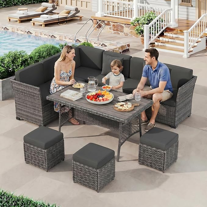 LOUVIXA 7 Pieces Patio Furniture Set, Outdoor Patio Furniture, Wicker