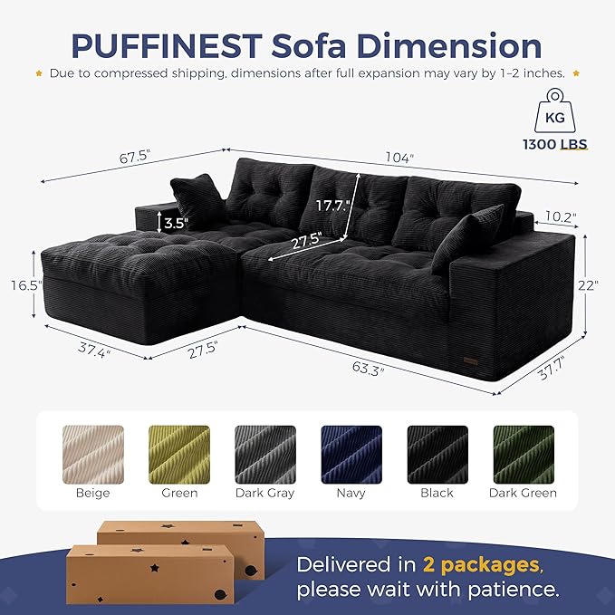 MAXYOYO 104" L Shaped Modular Sectional Sofa