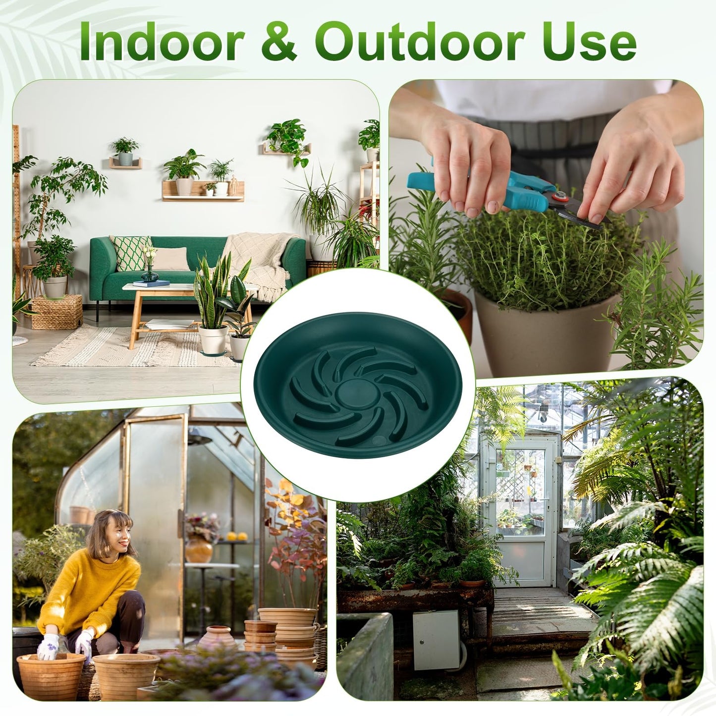 M METERXITY 2-Pack Plant Saucer, 7.4 Inch/ 18.8cm Plastic Plant Trays Thicker for Pots/Indoor/Outdoor/Water Drainage and Protection, Flowerpot Drip Tray [Dark Green]