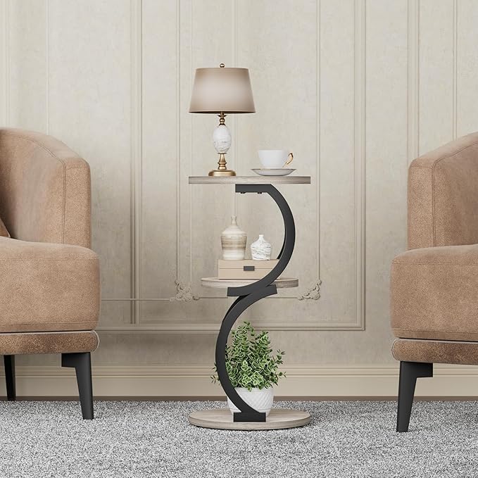 JUSTOGO Small Round Side Table, 3-Tier End Table