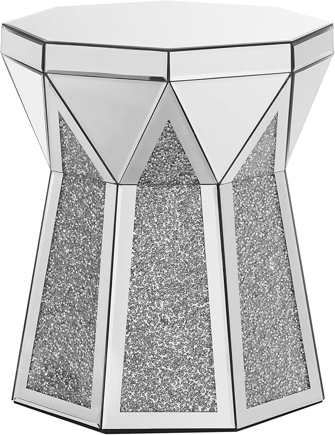 Drum End Table with Mirror Crystal, Modern Design Luxury Furniture, 20 inch