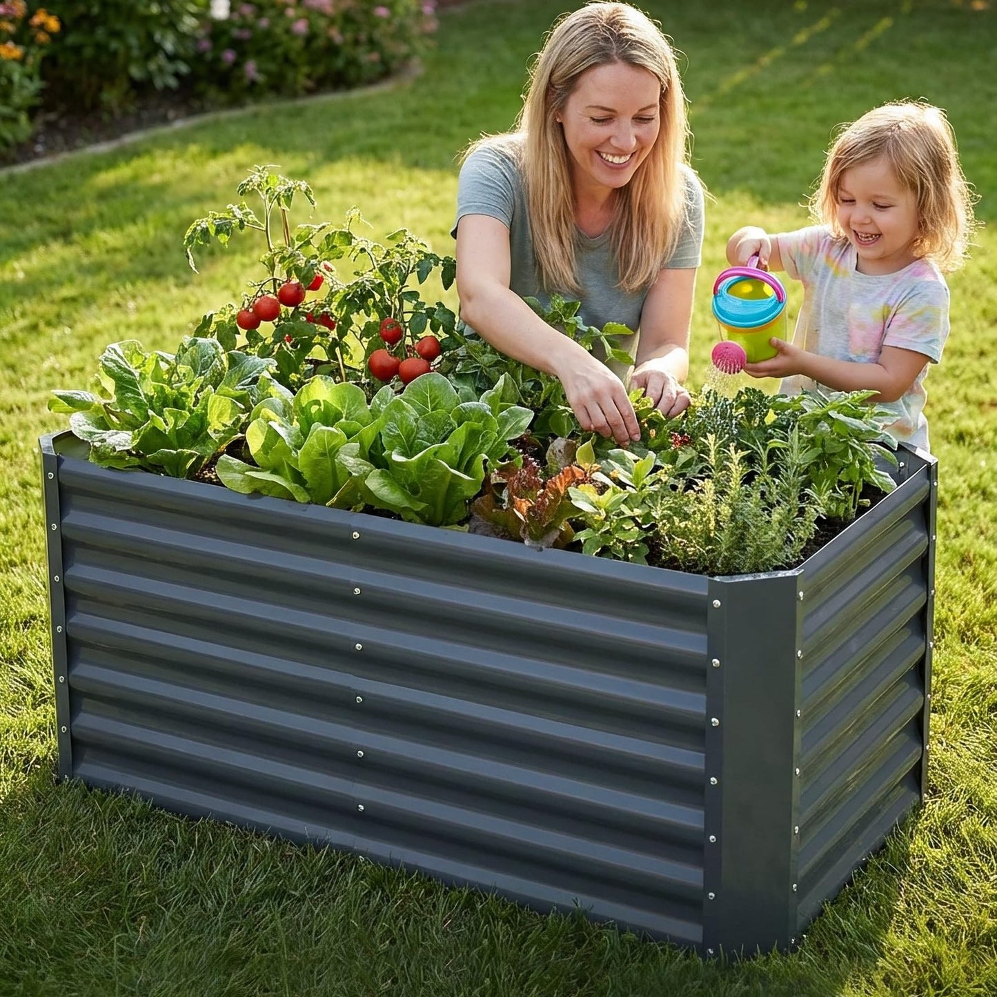 GoCampDirect 4x2x1.86ft Raised Garden Bed - Galvanized Deep Root Planter Boxes Outdoor with Wing Nuts and Safety Edges for Gardening Vegetables, Flowers, Herbs, Succulents - Gray